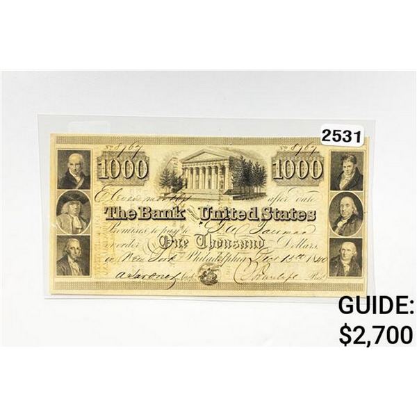 1840 $1000 Bank of U.S. Bank Note-Philadelphia