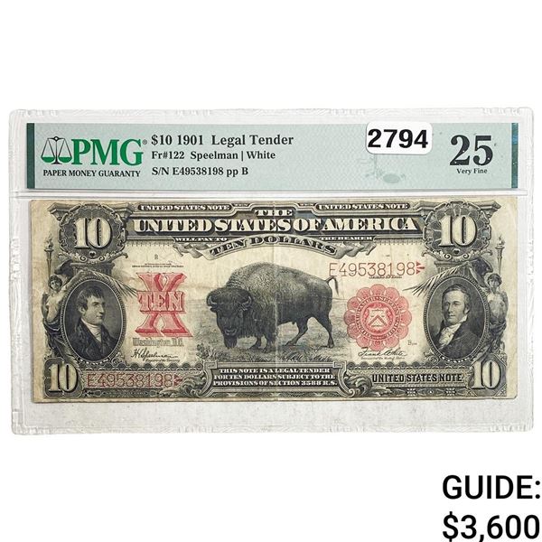 1901 $10 Lg. Size Legal Tender PMG VF 25