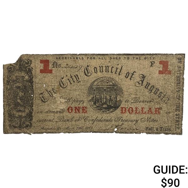 1862 $1 Bank of Confederate Treasury Note  4
