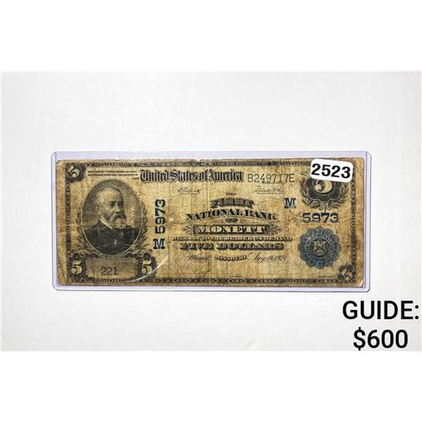 1924 $5 U.S. National Currency-Monett, MO