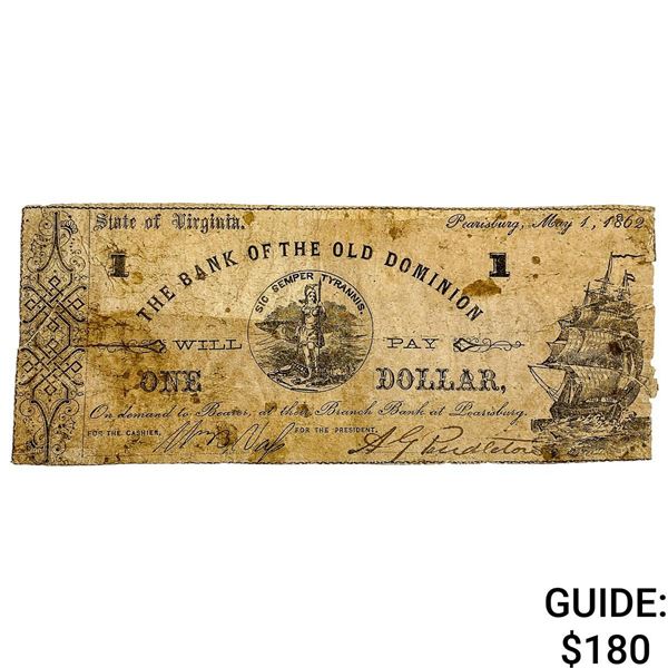 1862 $1 Bank of the Old Dominion Note-VA 4