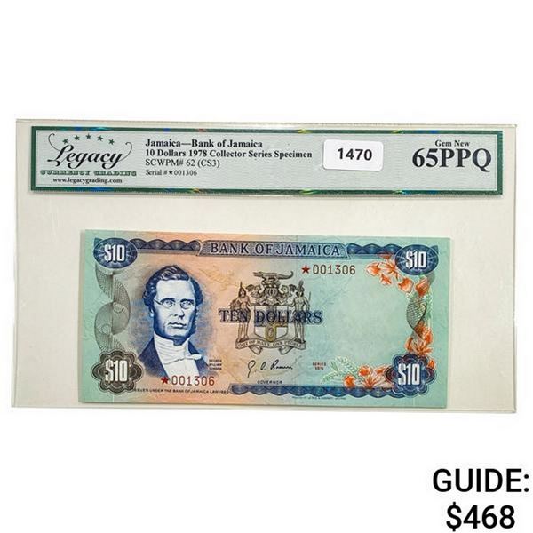1978  Jamaica $10 Specimen Currency Legacy GEM UNC PPQ