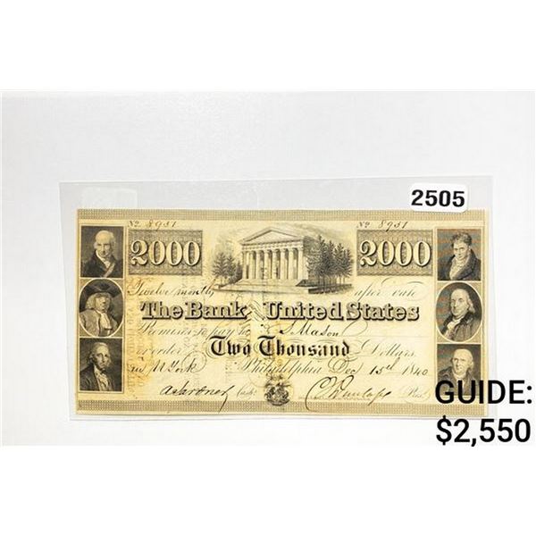 1840 $2000 United States Banknote-Philadelphia