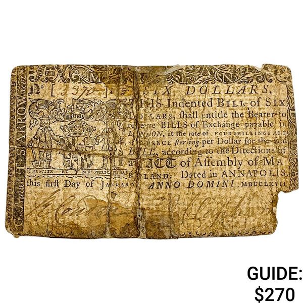 1768 $6 Maryland Colonial Note 4