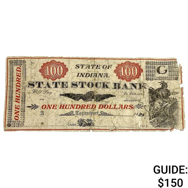 1854 $100 State of Indiana Stock Bank Note 4