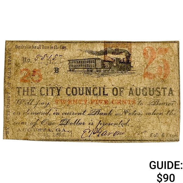 1862 25C City Council Of Augusta Note 4