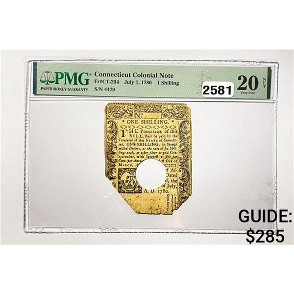 1780 1 Shilling CT Colonial Note PMG VF 20