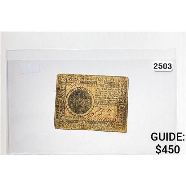 1775 $7 Continental Currency