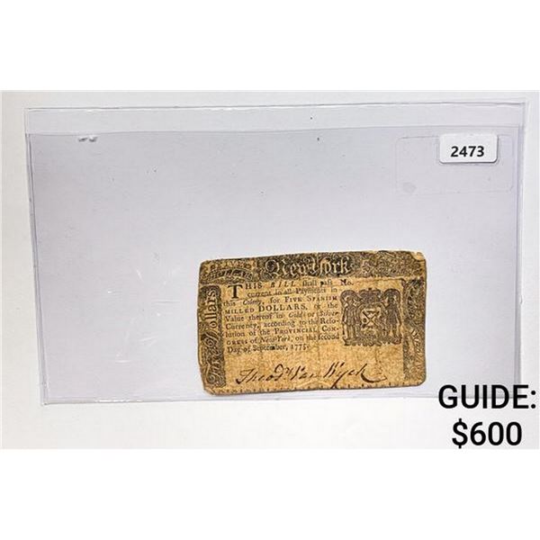 1775 $5 New York Colonial Note