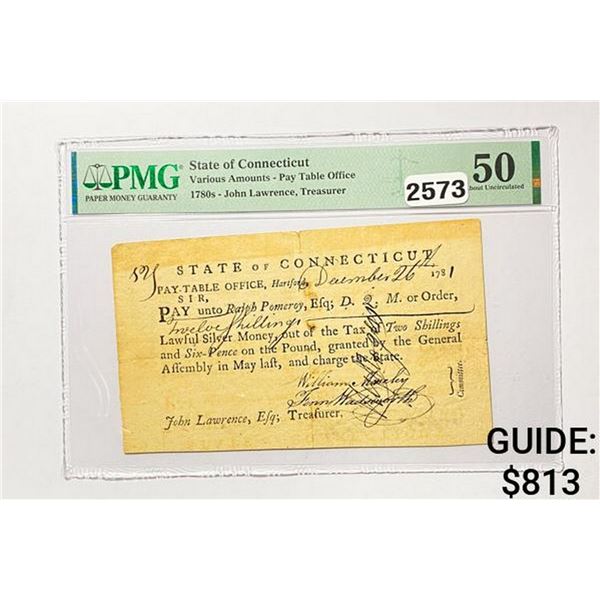 1781 Vari. Amounts Pay Table Office Certificate-CT PMG 50 UNC