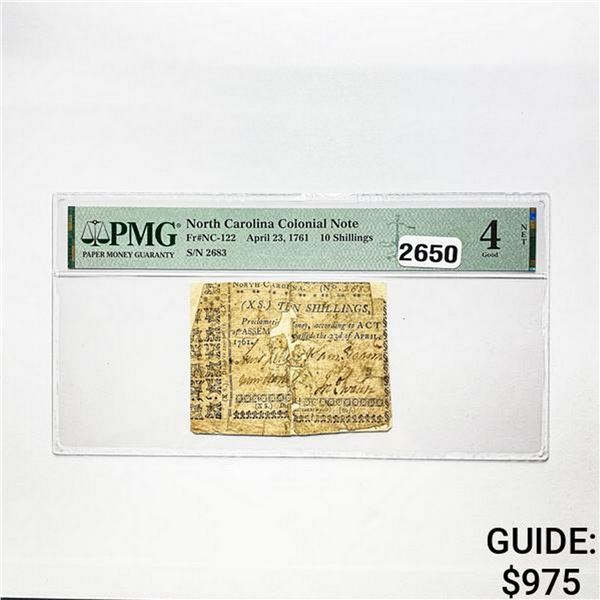 1761 10 Shillings North Carolina Colonial Note