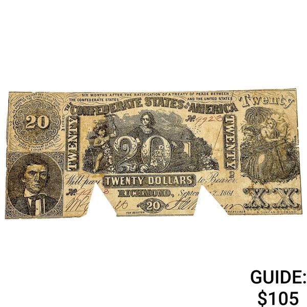 1861 $20 Confederate States of America Note 4