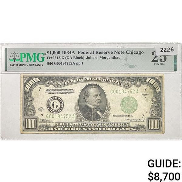 1934A $1000 Federal Reserve Note-Chicago PMG 25