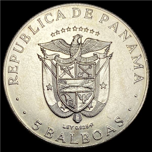 1800PTS PP Panama Silver 5 Balboas UNCIRCULATED