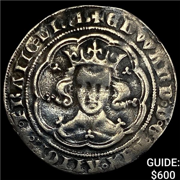 1327-77 England Silver Groat-Edward III NEARLY UNCIRCULATED