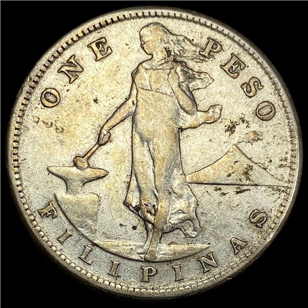 1909-S Philippines Silver Peso NEARLY UNCIRCULATED
