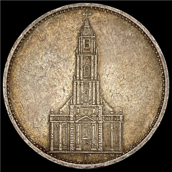 1934-F Germany Silver 5 Reichsmark CLOSELY UNCIRCULATED
