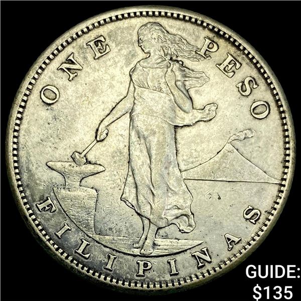 1907-S Philippines Silver Peso NEARLY UNCIRCULATED