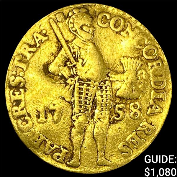 1758 Netherlands Gold Ducat .1104oz NEARLY UNCIRCULATED
