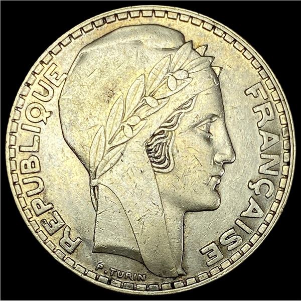 1933 France Silver 20 Francs NEARLY UNCIRCULATED