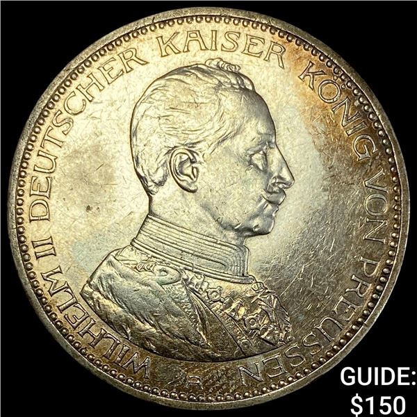 1913 A Prussia Silver 5 Reichsmark CLOSELY UNCIRCULATED