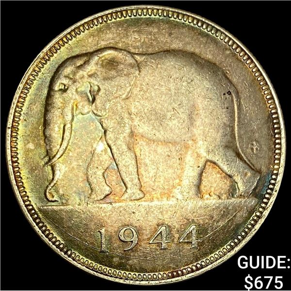 1944 Belgian Congo Silver 50 Franc UNC