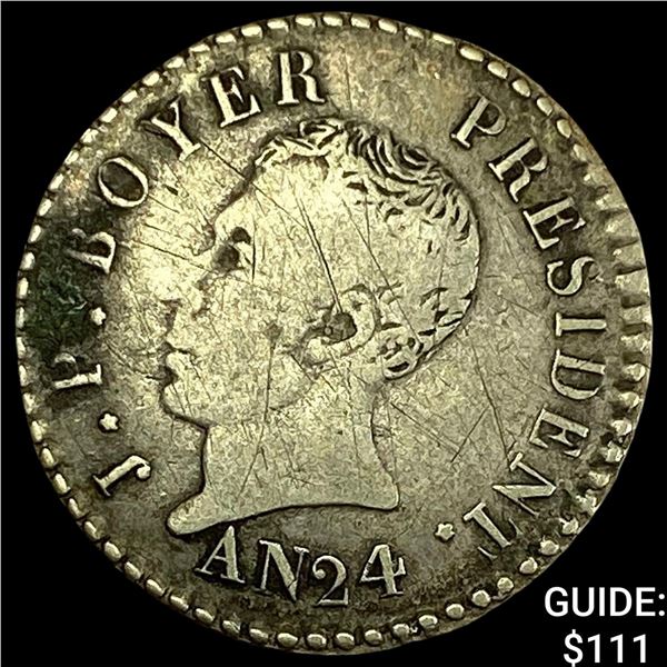 1827 Haiti Silver 25 Centimes NEARLY UNCIRCULATED