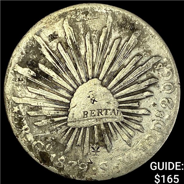 1879 Mexico Silver 8 Reales Cap & Ray Chopmark LIGHTLY CIRCULATED