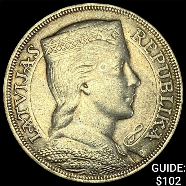 1931 Latvia Silver 5 Lati CLOSELY UNCIRCULATED