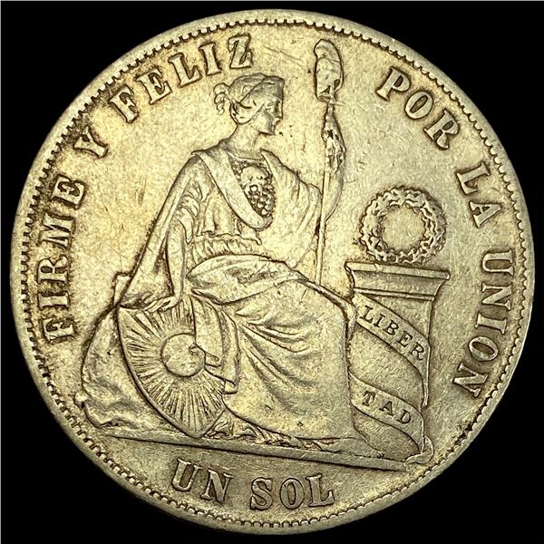 1875 Peru Silver Un Sol NEARLY UNCIRCULATED