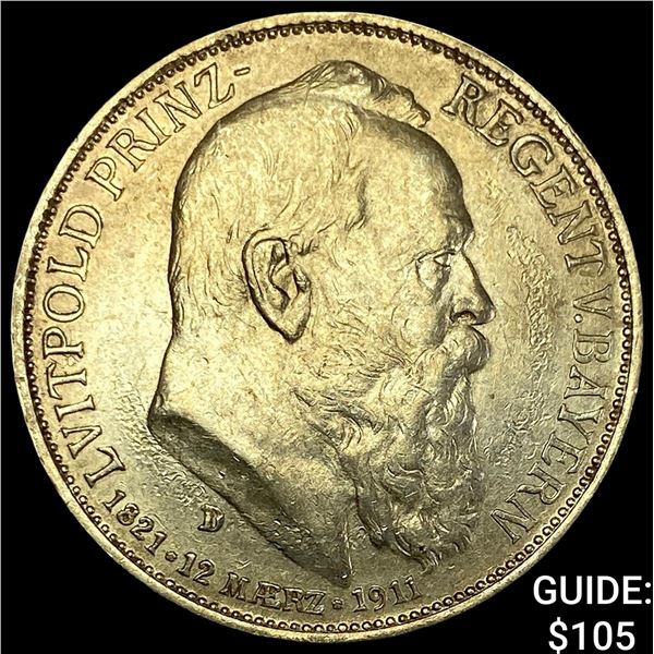 1911 Germany Bavaria Silver 3 Riechsmark CLOSELY UNCIRCULATED