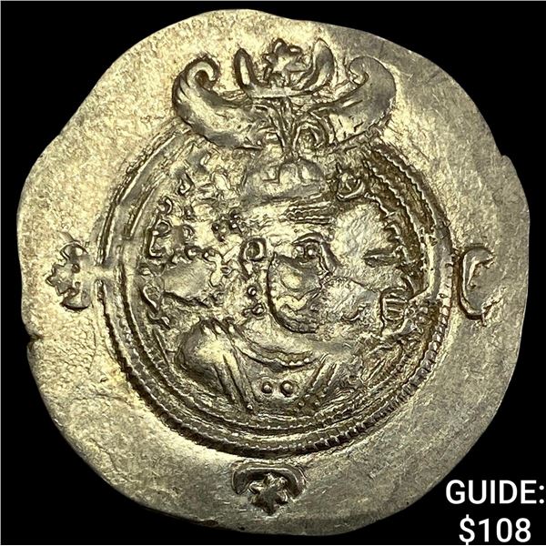 Sasanian Khusru II 591-628 AD Silver Drachm CHOICE AU