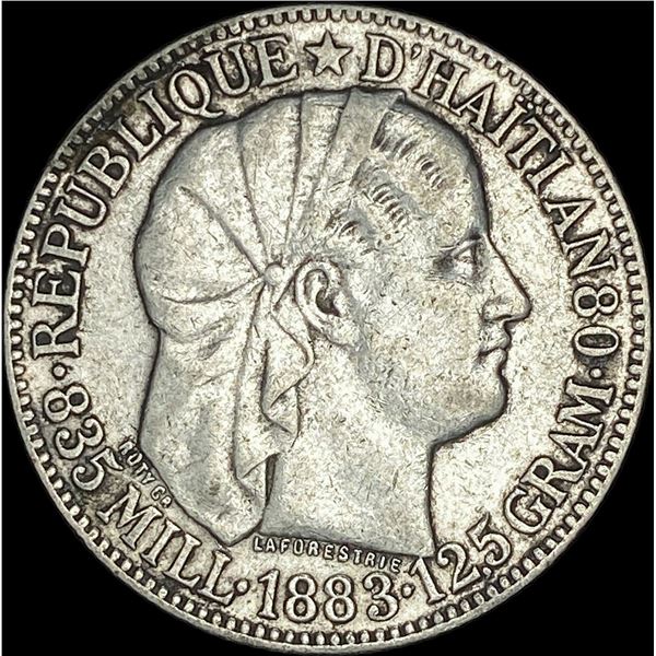 1883 Haiti Silver 50 Cent NEARLY UNCIRCULATED