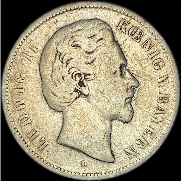 1875-D Bavaria Silver 5 Mark NEARLY UNCIRCULATED