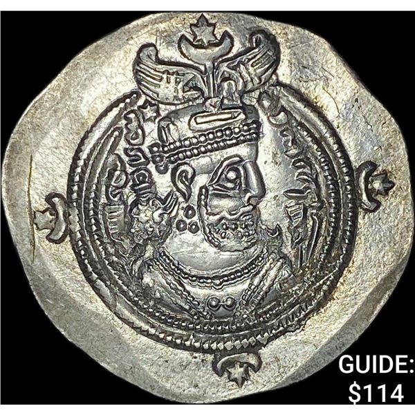 Sasanian Khusro II, 590-628 AD Silver Drachm UNCIRCULATED