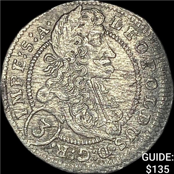 1655-1705 Hungary Silver 3 Kreuzer CLOSELY UNCIRCULATED