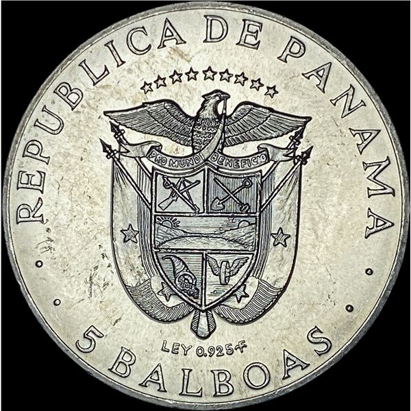 1970 Panama Silver 5 Balboas UNCIRCULATED