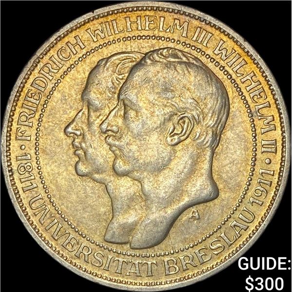 1911 Germany Silver 3 Mark UNCIRCULATED