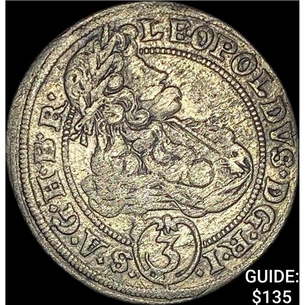 1655-1705 Hungary Silver 3 Kreuzer CLOSELY UNCIRCULATED