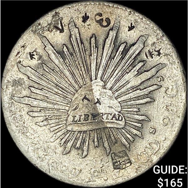 1889Zs FZ Mexico Silver 8 Reales Chopmark NEARLY UNCIRCULATED