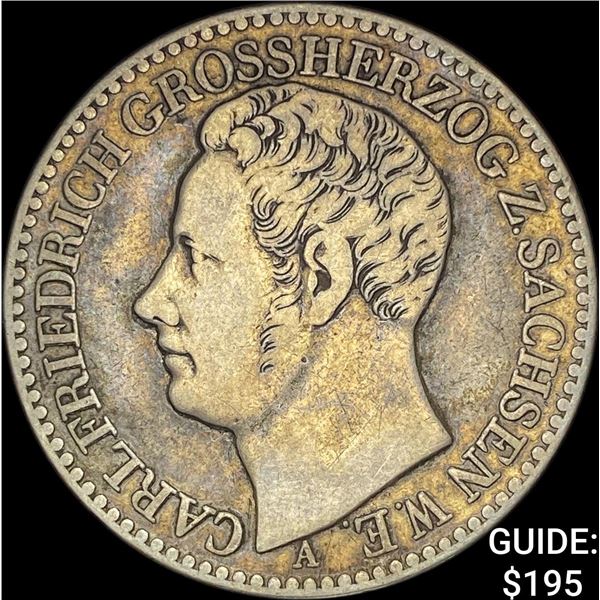 1841 German Saxony Silver Taler NEARLY UNCIRCULATED