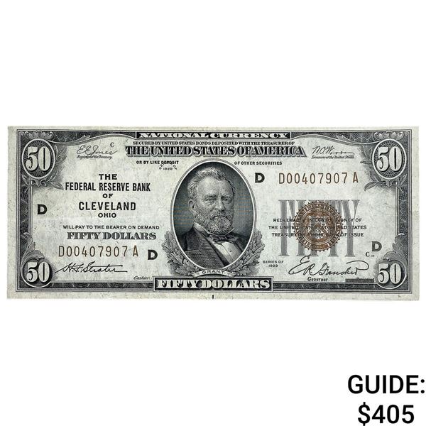 1929 $50 U.S. Federal Reserve Note-Cleveland, OH