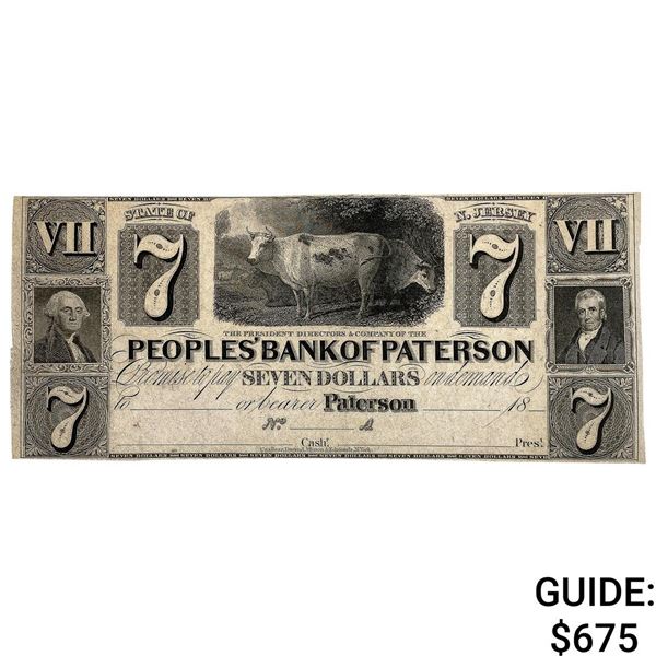 1830-1839 $7 People's Bank of Paterson Note-NJ