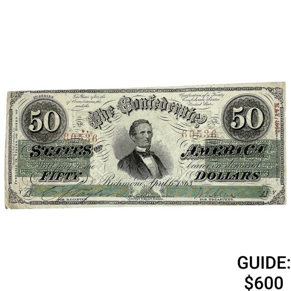 1863 $50 Confed. States of America Note-Richmond