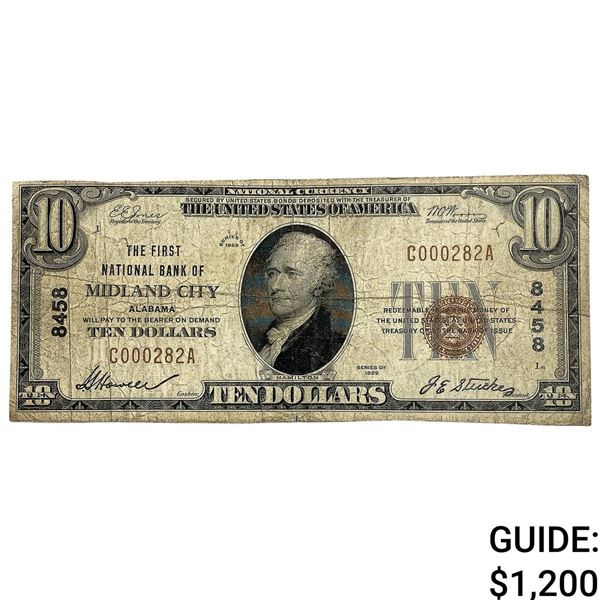 1929 $10 U.S Note-Nat. Bank of MIdland City, AL