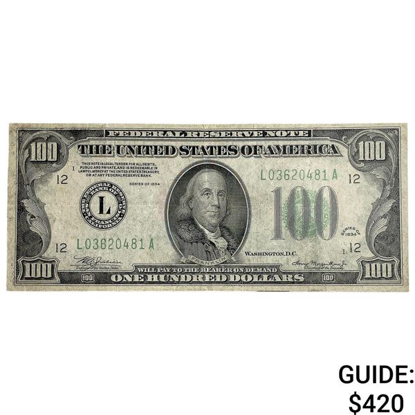 1934 $100 United States Federal Reserve Note-CA