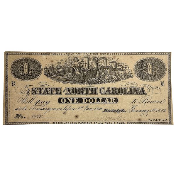 1863 $1 State of North Carolina Note-Raleigh