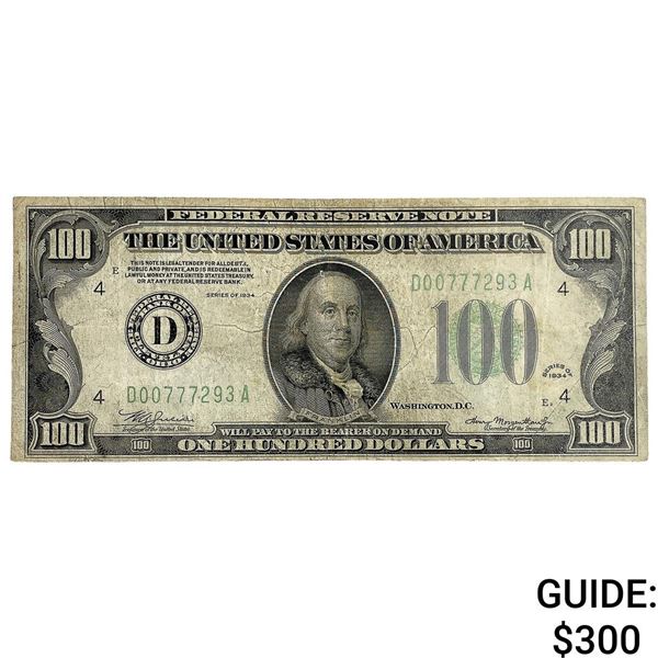 1934 $100 Federal Reserve Note-Cleveland OH