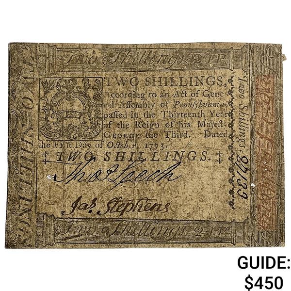 1773 2 Shillings Pennsylvania