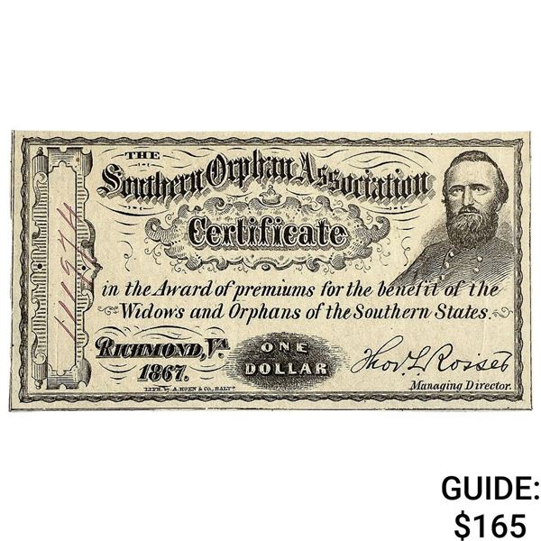 1867 $1 Southern Orphan Association Certificate